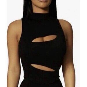 Naked Wardrobe Women’s Black Cut Out Tank Top Halter Sleeveless High Neck 1XL